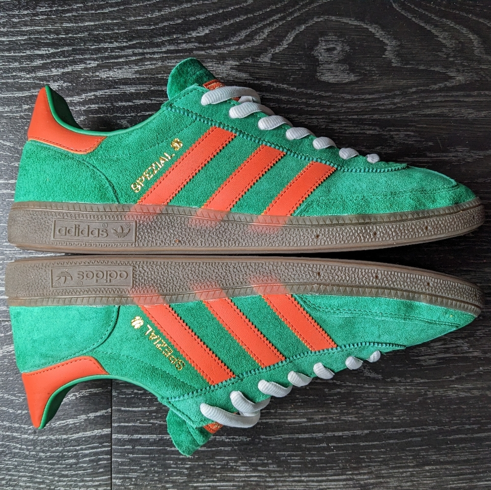 Adidas Handball Spezial, men's size 11.5, Green, Orange, Gum